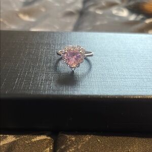 Elegant Silver Heart Ring with Pink Gemstone